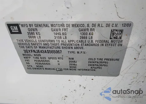 2010 Cadillac Srx Turbo Performance из США, поврежденный, VIN 3GYFNJE43AS565067